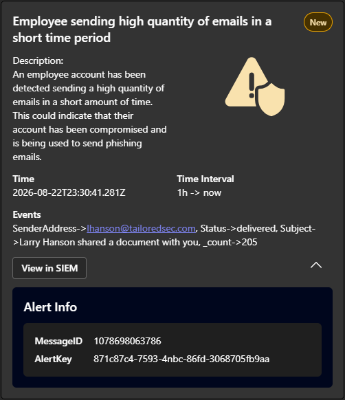 An example of the alert with the "i" menu expanded
